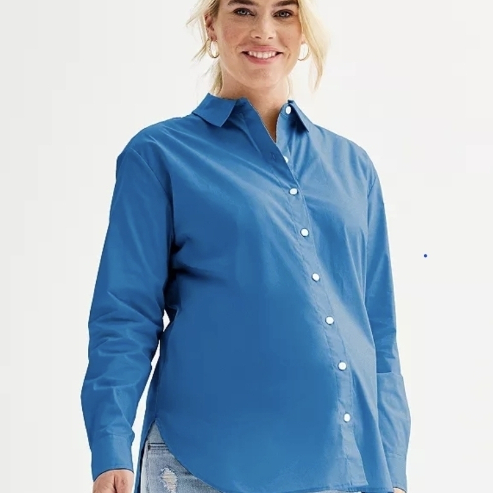 Sonoma Womens XL Maternity 97% Cotton Blend Long Sleeve Button Front Top New